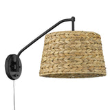 Ryleigh Articulating Wall Sconce in Matte Black with Woven Sweet Grass Shade