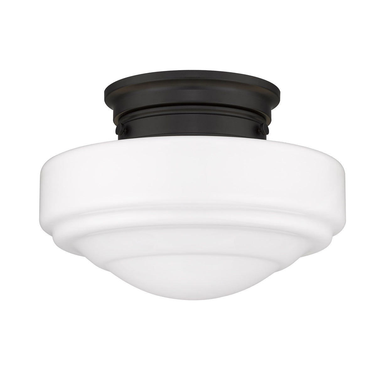 Ingalls Semi-Flush in Matte Black with Vintage Milk Glass Shade