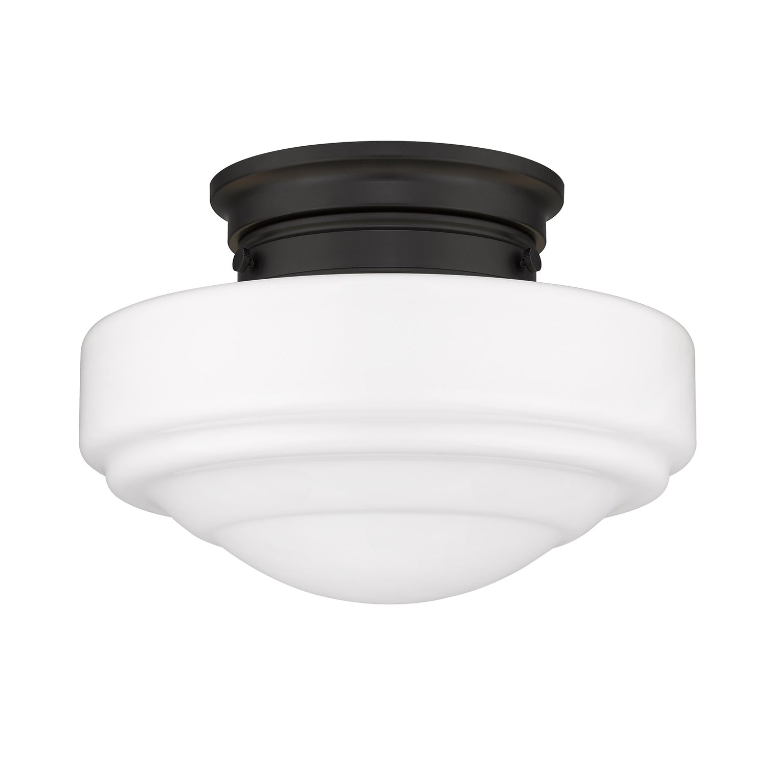 Ingalls Semi-Flush in Matte Black with Vintage Milk Glass Shade