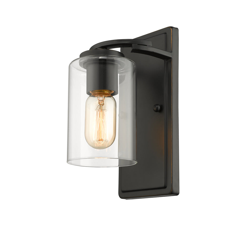 Monroe 1 Light Wall Sconce in Matte Black with Gold Highlights and Clear Glass