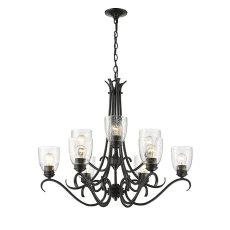 Parrish 9 Light Chandelier in Matte Black with Seeded Glass