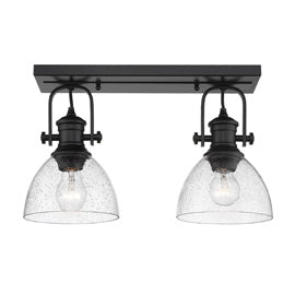 Hines 2-Light Bath Vanity in Matte Black with Seeded Glass