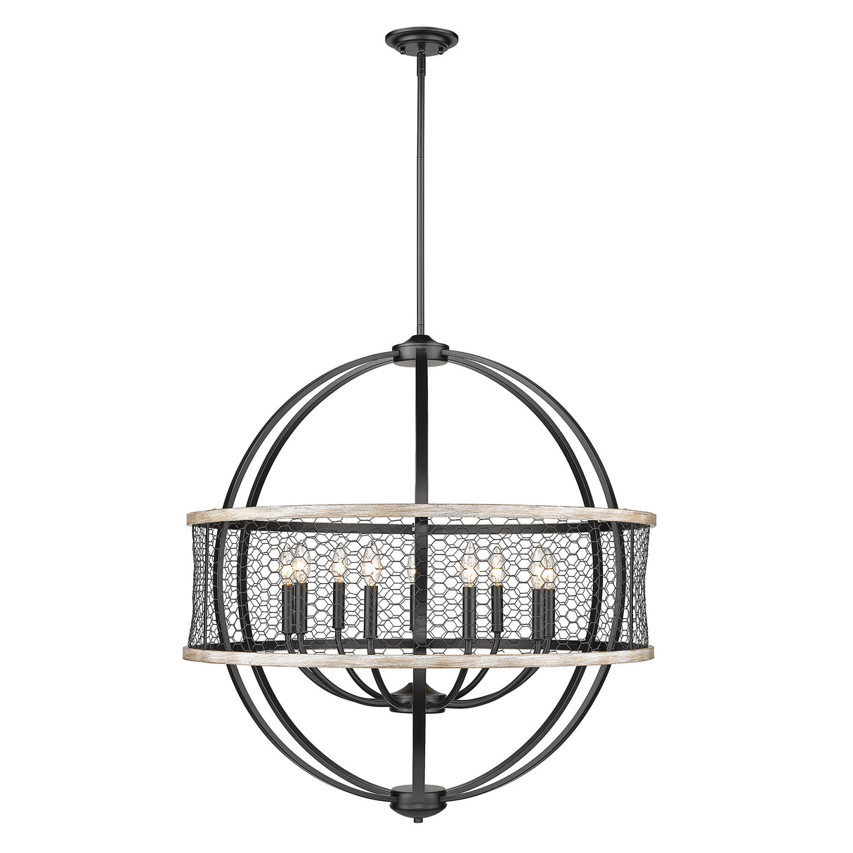 Roost 9 Light Chandelier in Matte Black with Chicken Wire Shade