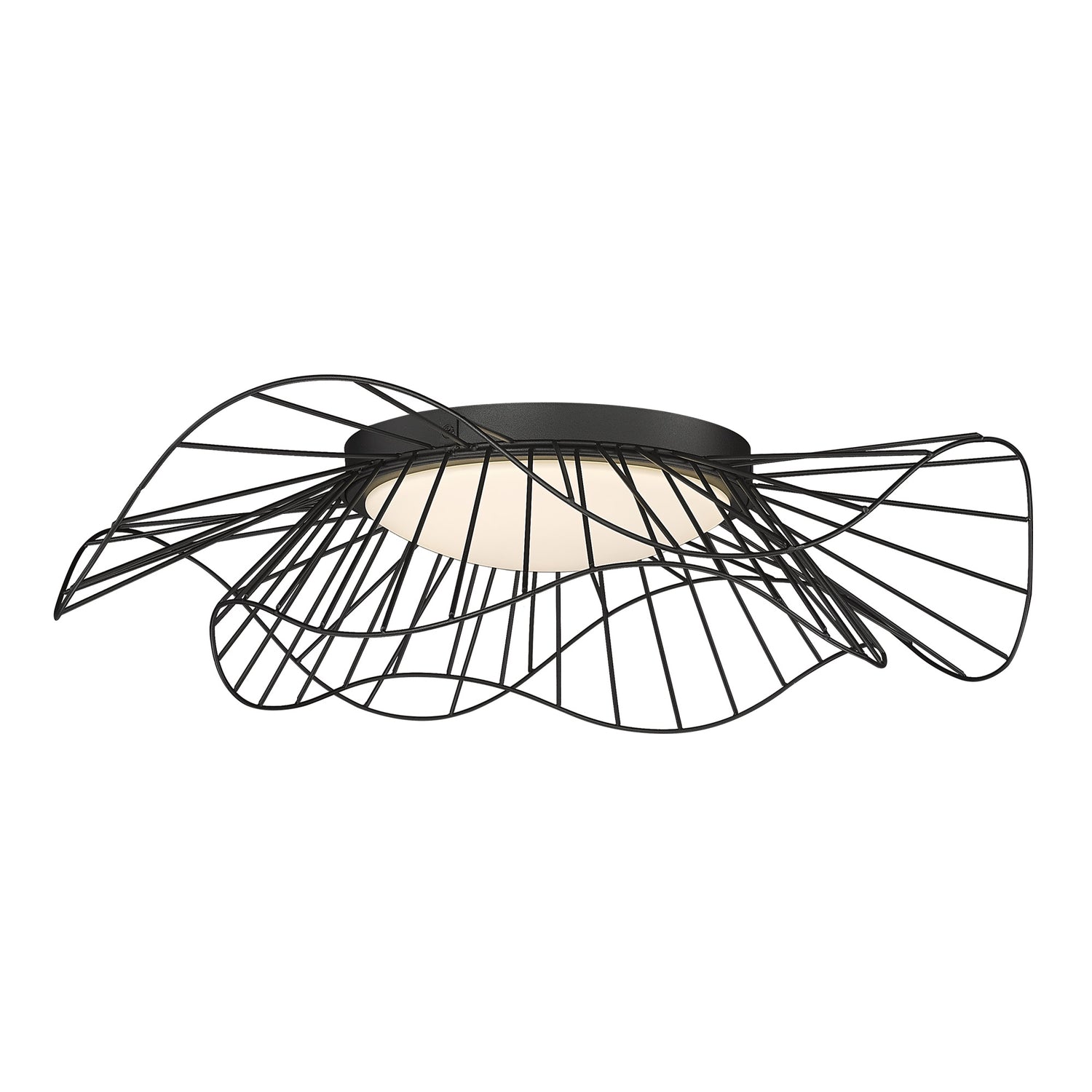 Elena Flush Mount - 24" in Natural Black with Opal Glass Shade