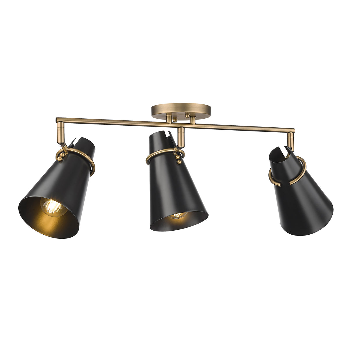 Reeva 3 Light Semi-Flush in Modern Brass with Matte Black Shade