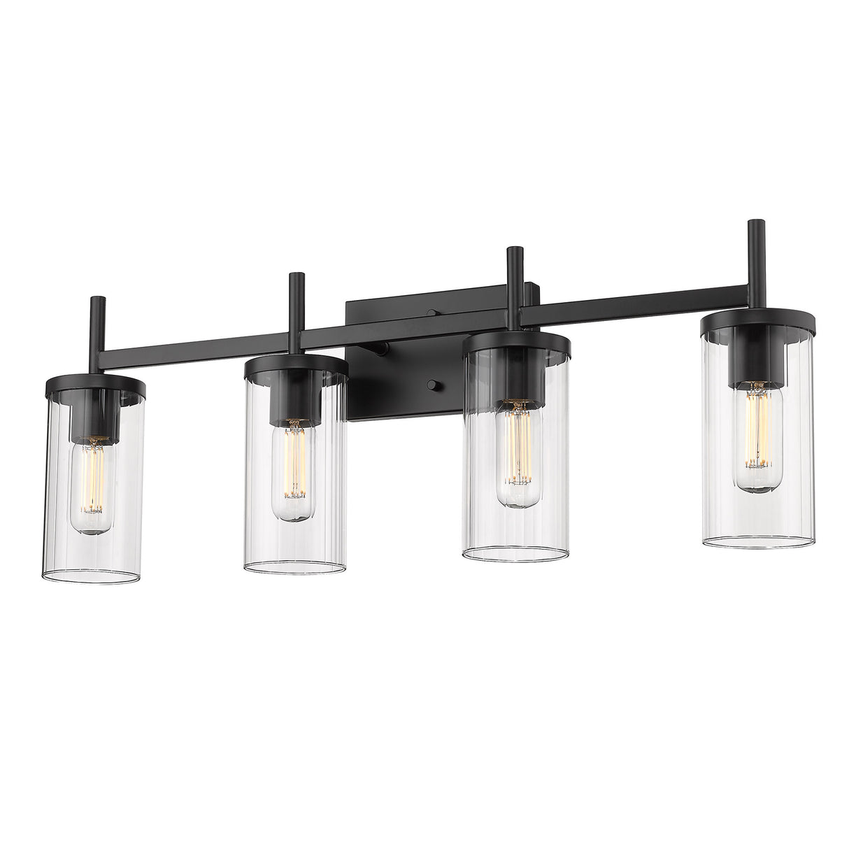 Winslett 4-Light Bath Vanity in Matte Black with Ribbed Clear Glass Shades