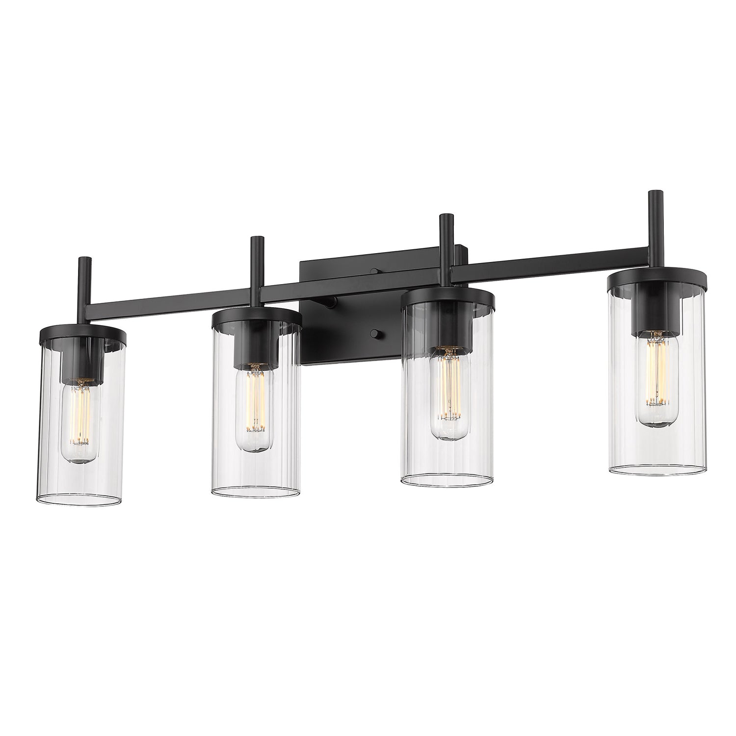 Winslett 4-Light Bath Vanity in Matte Black with Ribbed Clear Glass Shades