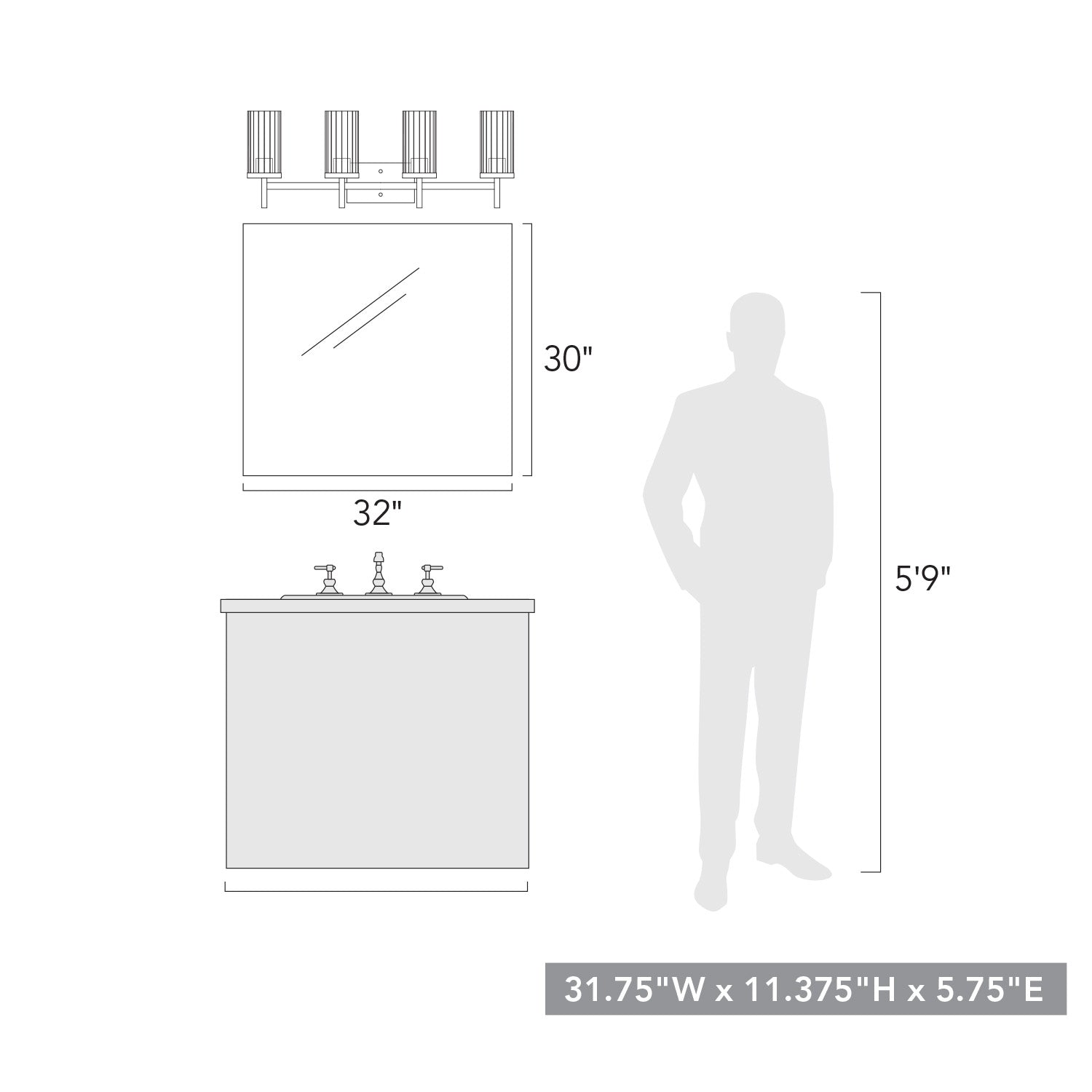 Winslett 4-Light Bath Vanity in Matte Black with Ribbed Clear Glass Shades