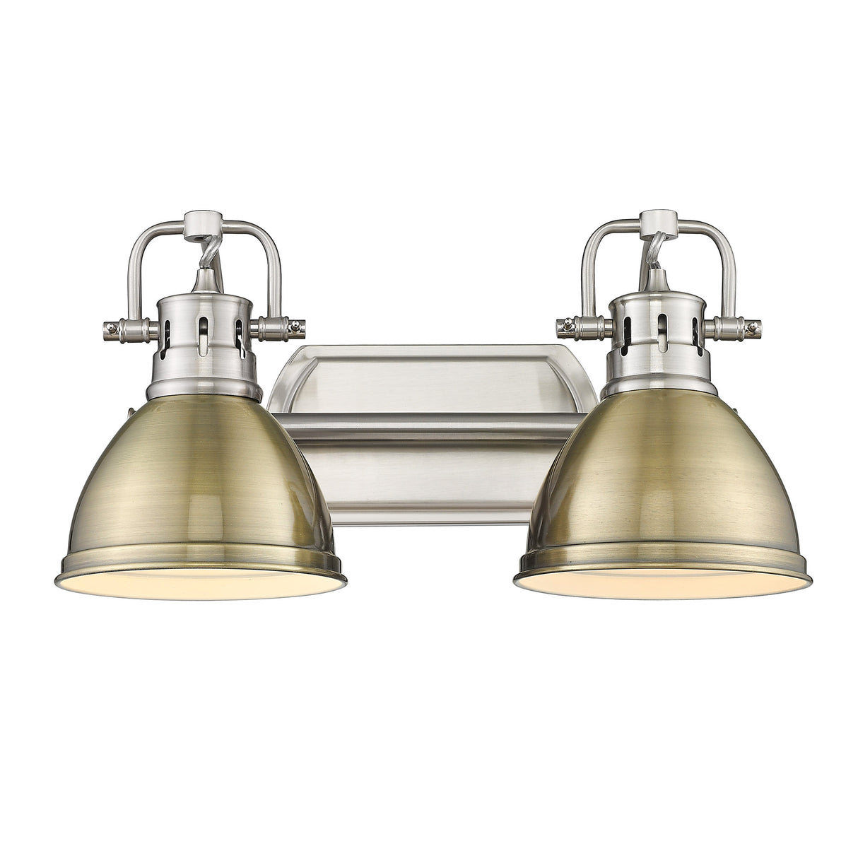 Duncan 2 Light Bath Vanity in Pewter with Aged Brass Shades