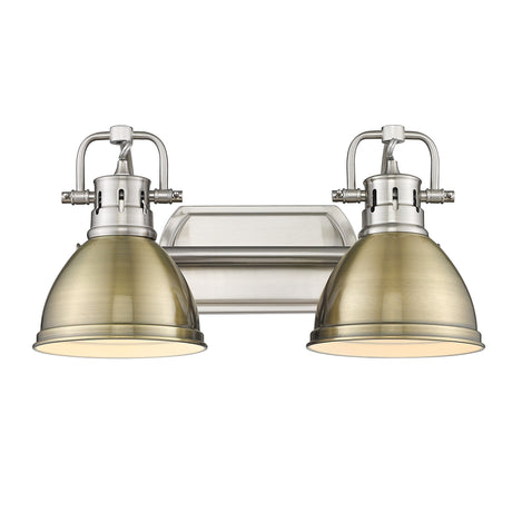 Duncan 2 Light Bath Vanity in Pewter with Aged Brass Shades