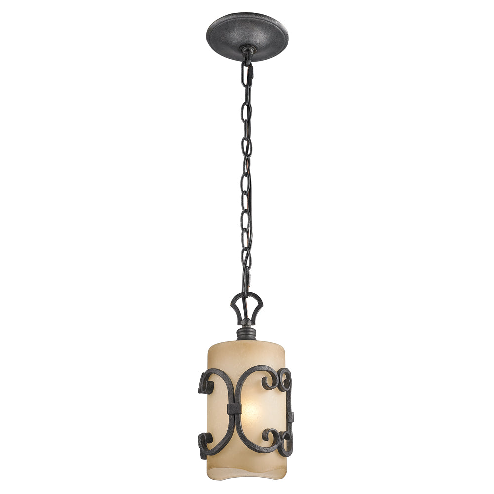 Madera Mini Pendant in Black Iron with Toscano Glass