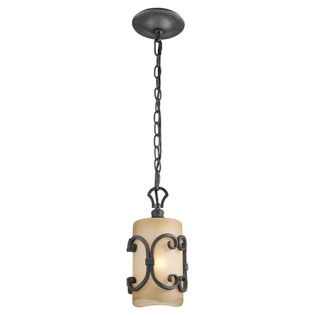 Madera Mini Pendant in Black Iron with Toscano Glass