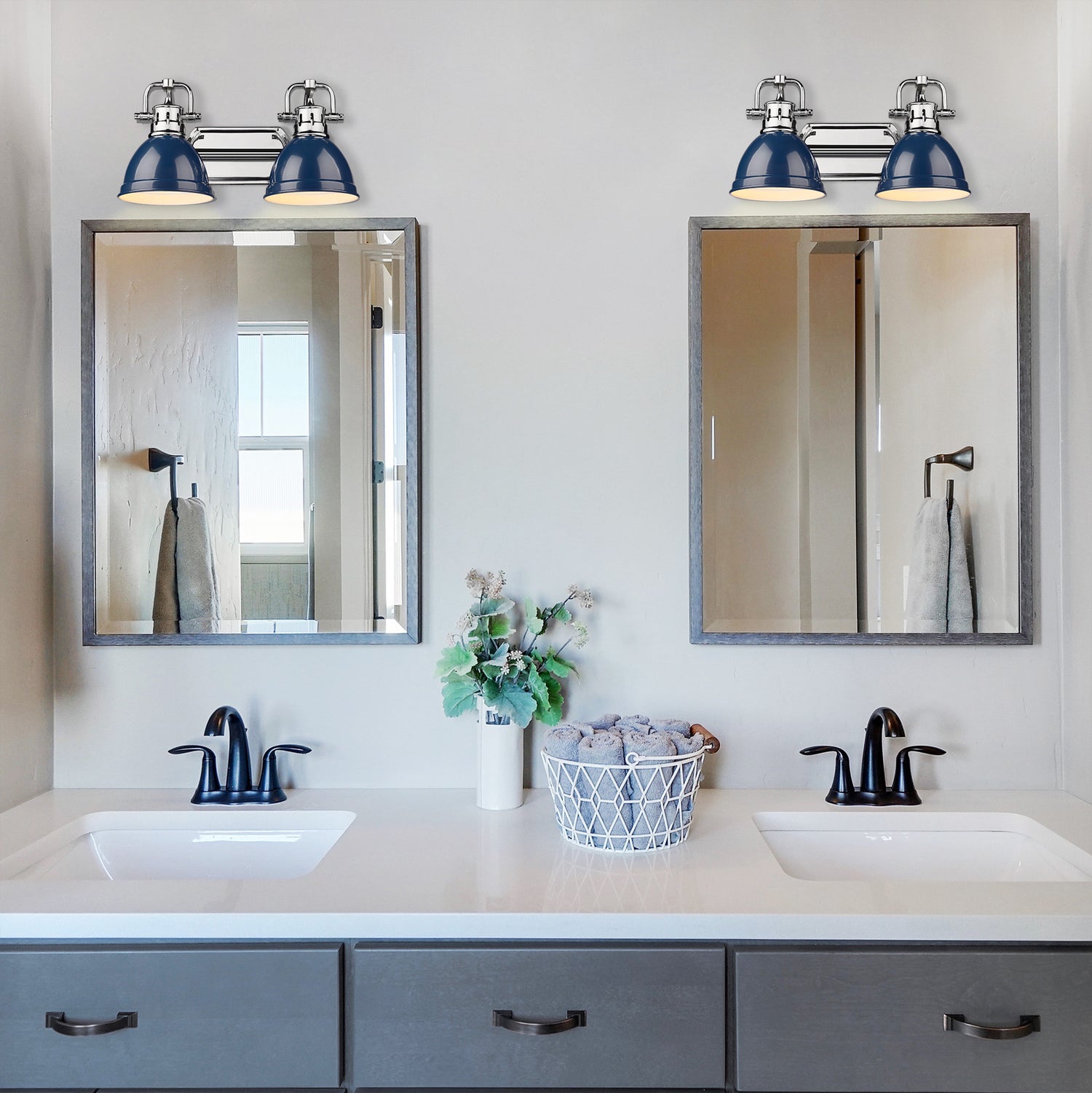 Duncan CH 2 Light Bath Vanity in Chrome with Navy Blue Shade