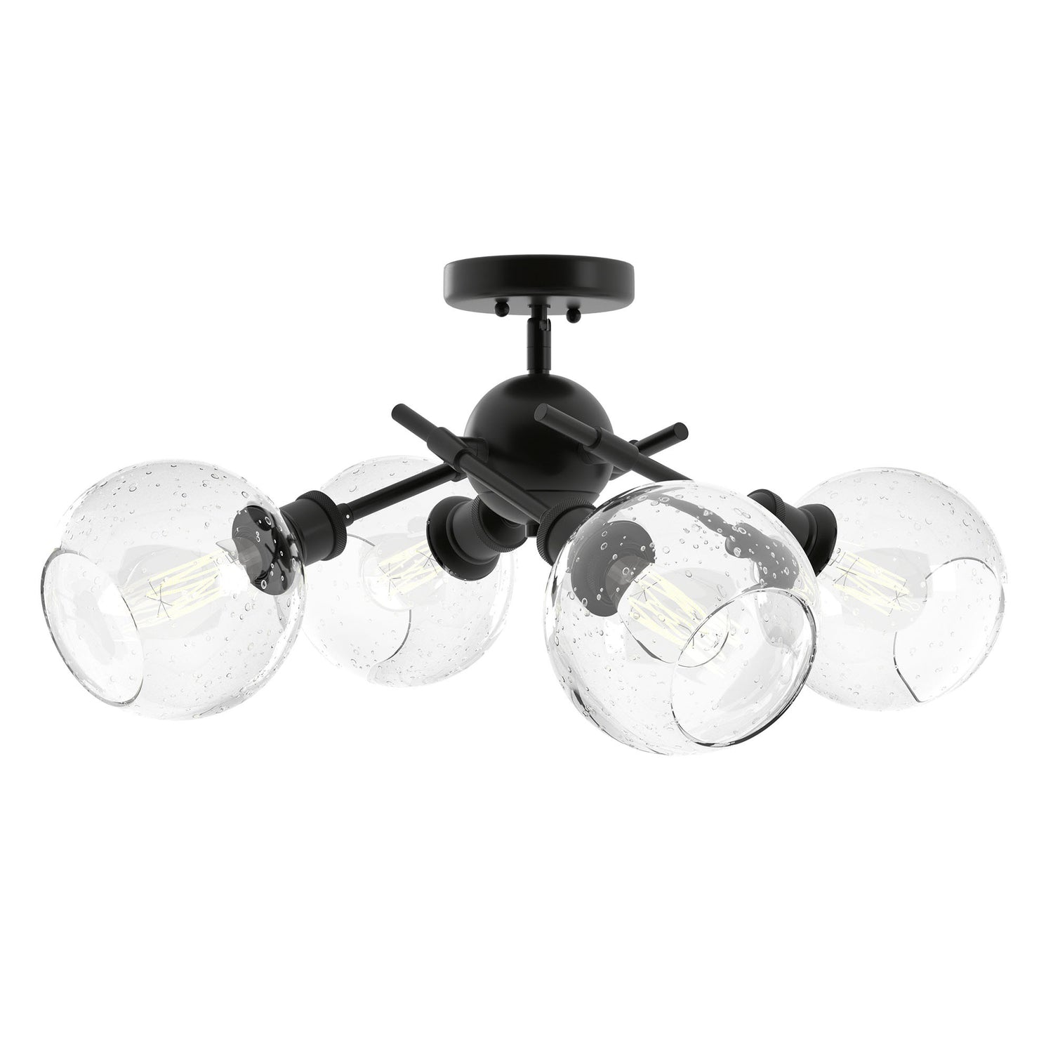 Axel Semi-Flush in Matte Black with Seeded Globe Shades