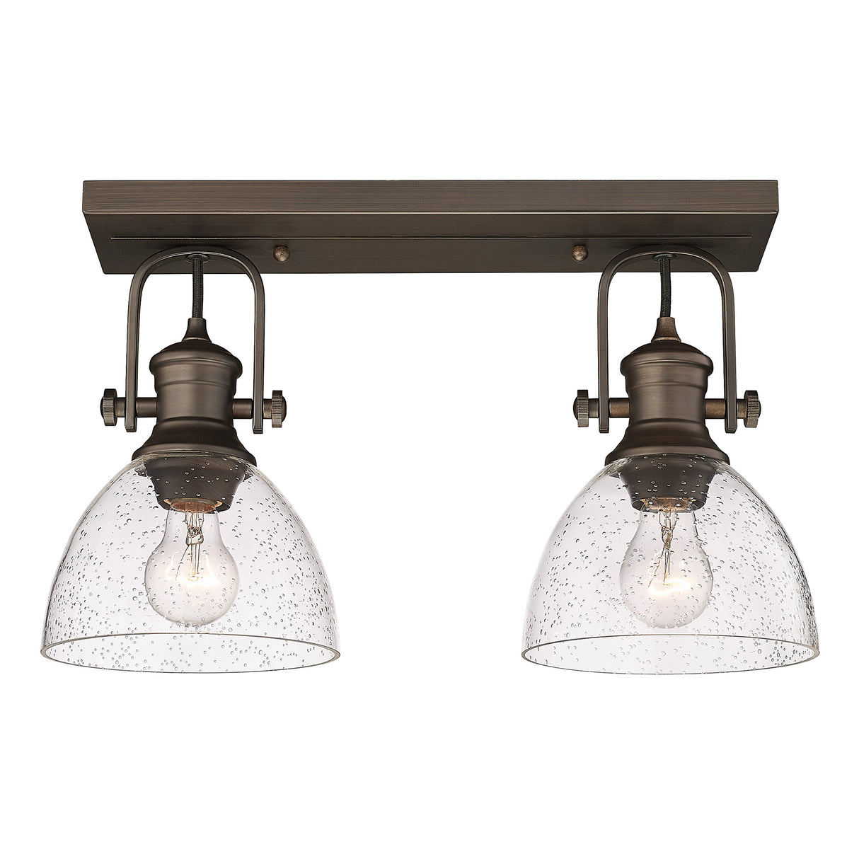 Hines 2-Light Semi-Flush in Rubbed Bronze with Seeded Glass