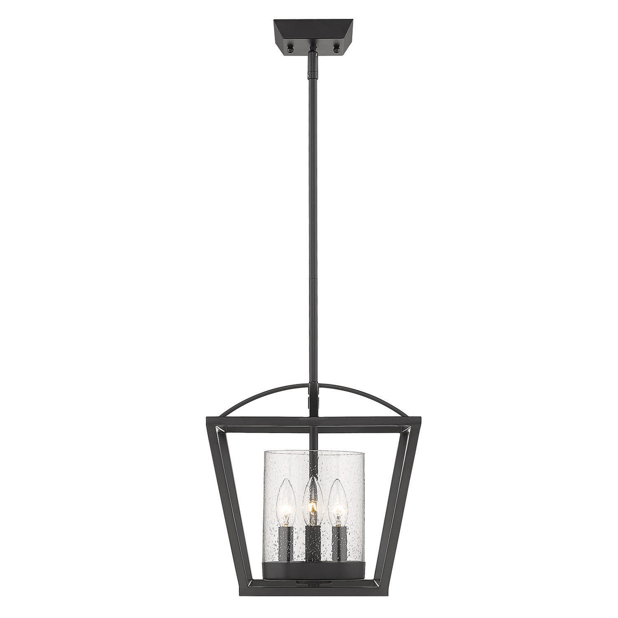 Mercer Semi-Flush in Matte Black with Matte Black accents and Seeded Glass