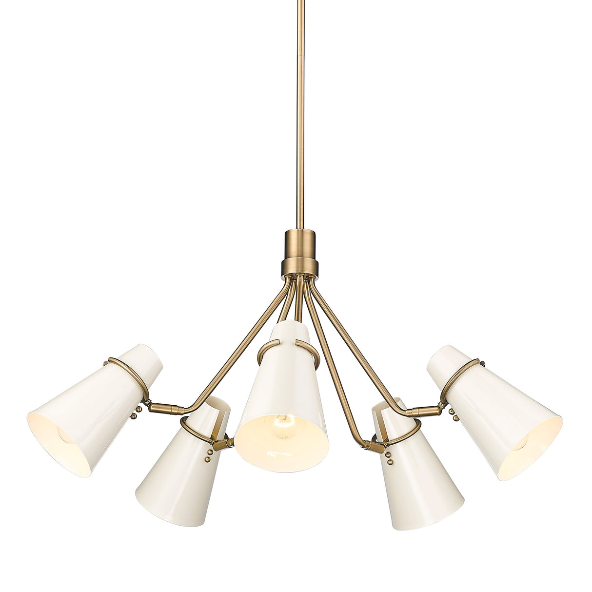 Reeva 5 Light Chandelier in Modern Brass with Glossy Ecru Shade