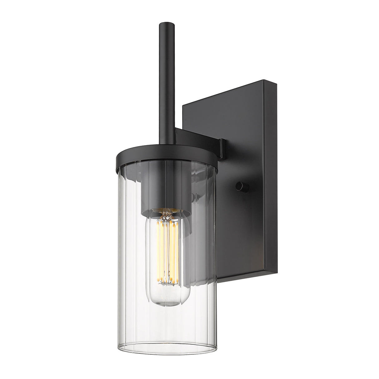 Winslett Wall Sconce in Matte Black with Ribbed Clear Glas Shade