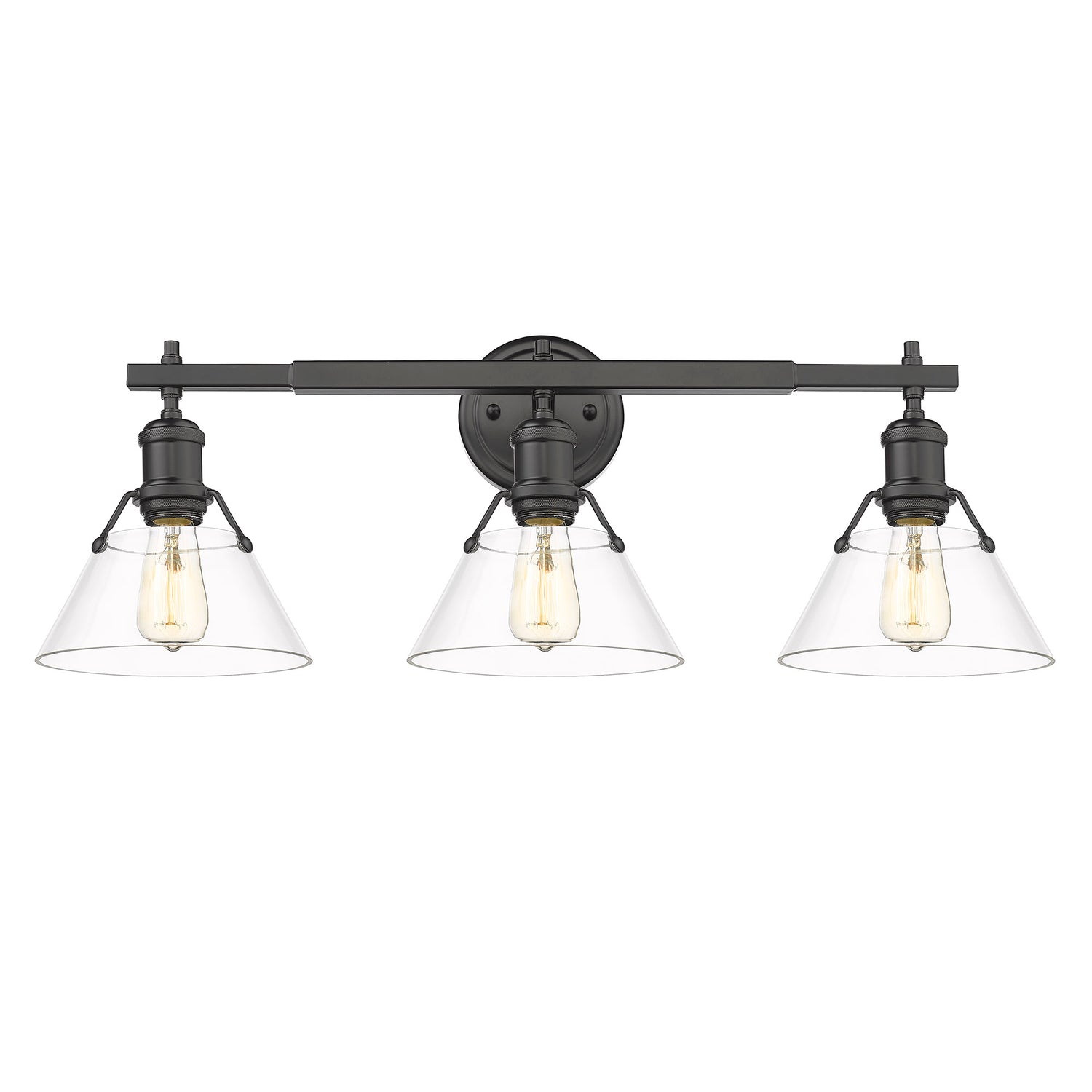 Orwell BLK 3 Light Bath Vanity in Matte Black with Clear Glass Shade