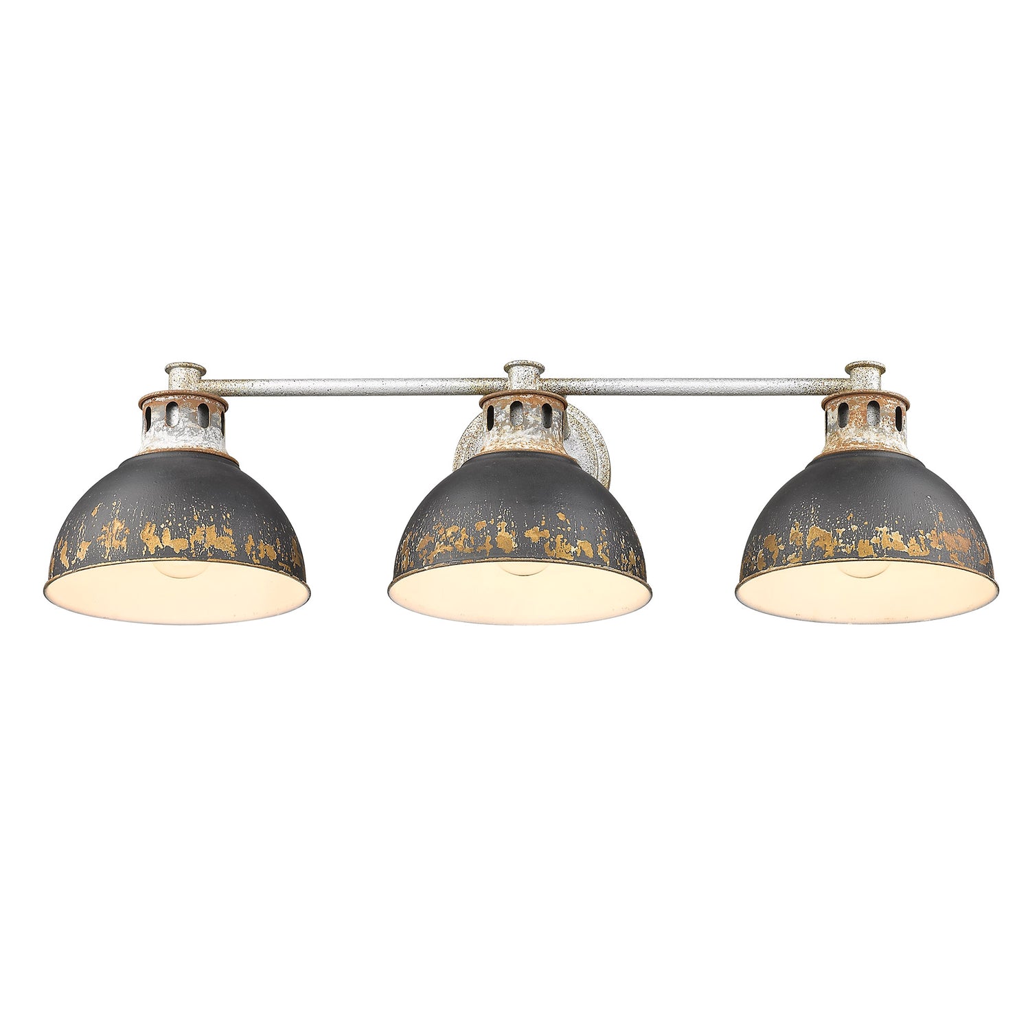 Kinsley 3 Light Bath Vanity in Aged Galvanized Steel with Antique Black Iron Shade