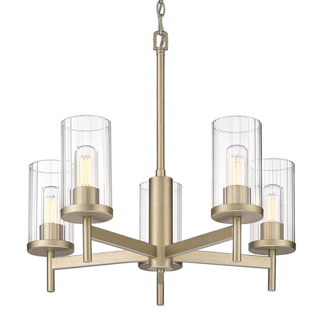 Winslett 5-Light Chandelier in White Gold with Ribbed Clear Glass Shades