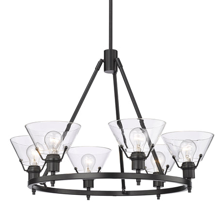Orwell BLK 6 Light Chandelier in Matte Black with Clear Glass Shade