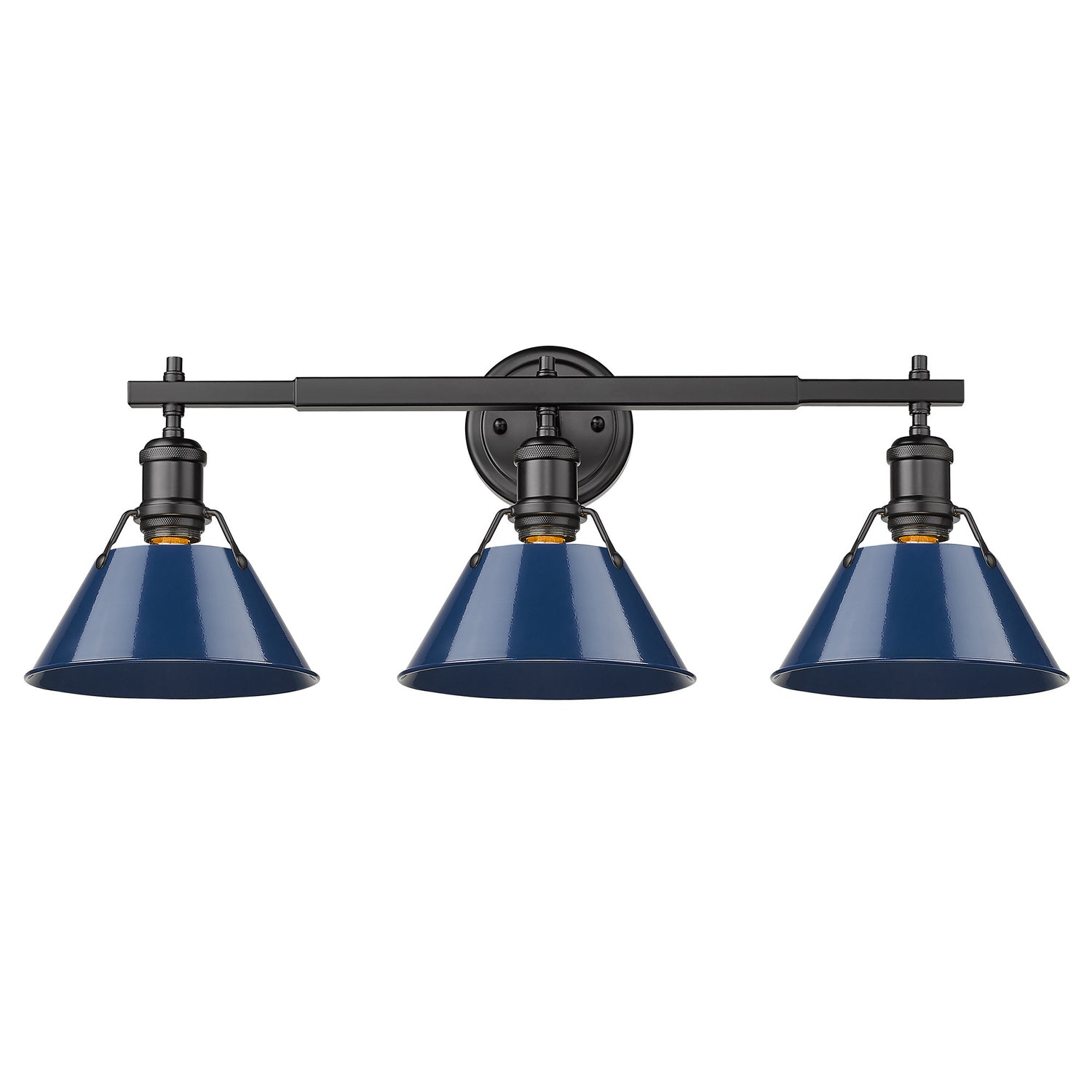 Orwell BLK 3 Light Bath Vanity in Matte Black with Navy Blue Shade