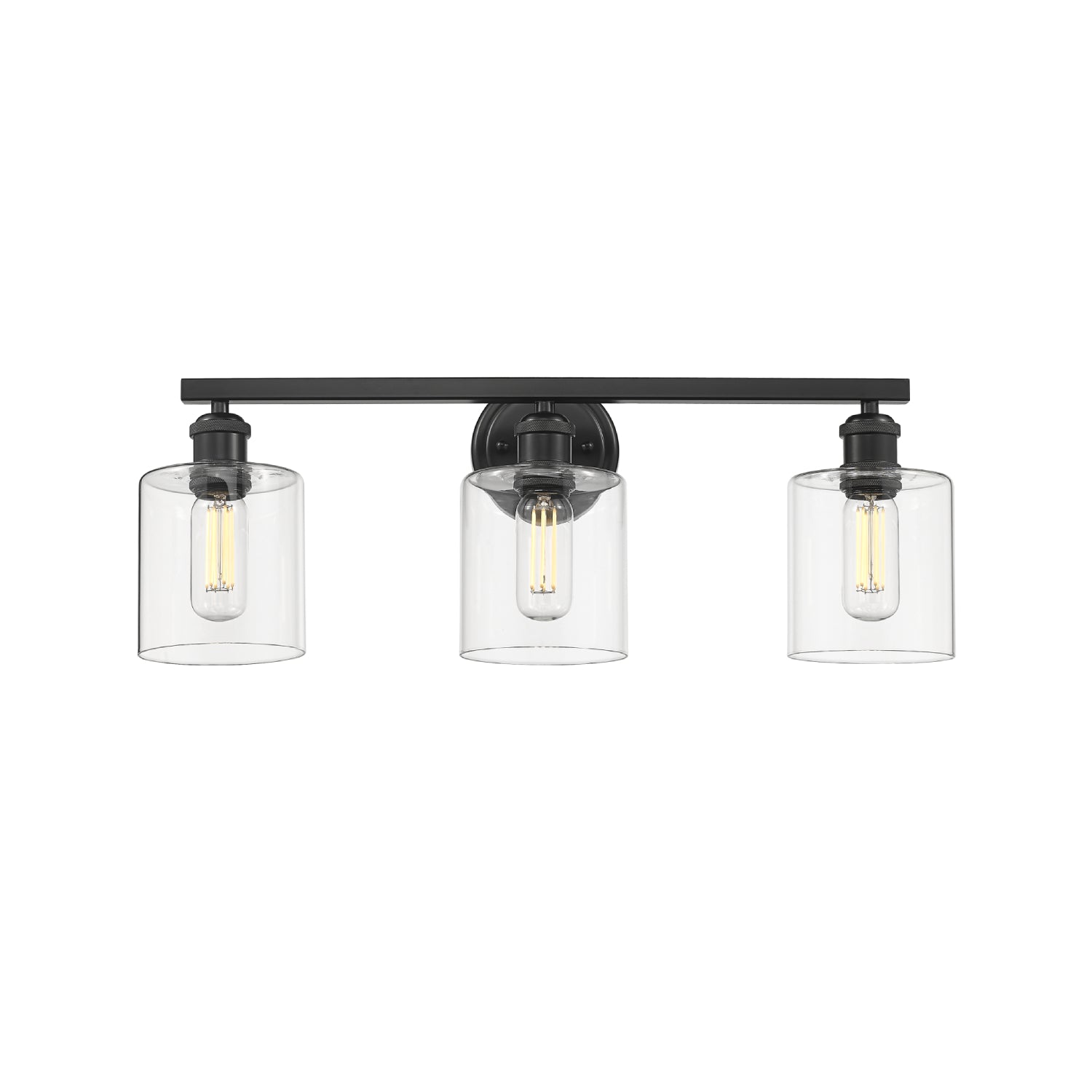 Fisher 3-Light Bath Vanity in Matte Black with Clear Glass Shades