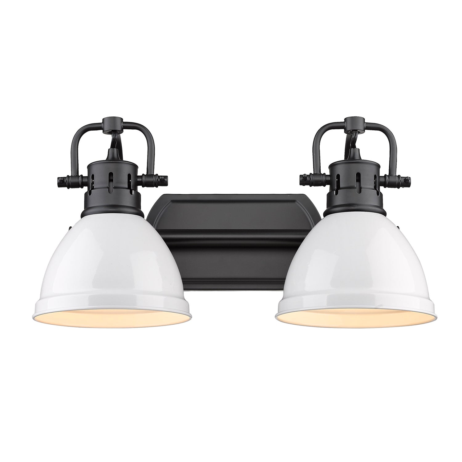 Duncan 2 Light Bath Vanity in Matte Black with White Shades