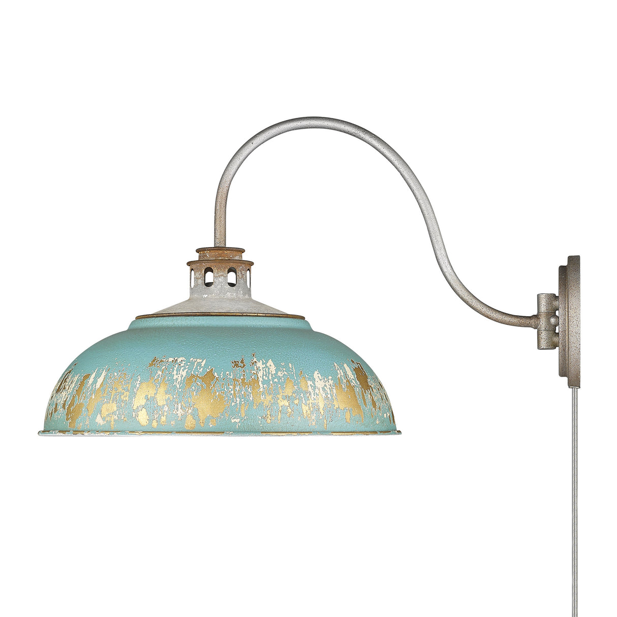 Kinsley 1 Light Articulating Wall Sconce in Aged Galvanized Steel with Antique Teal Shade