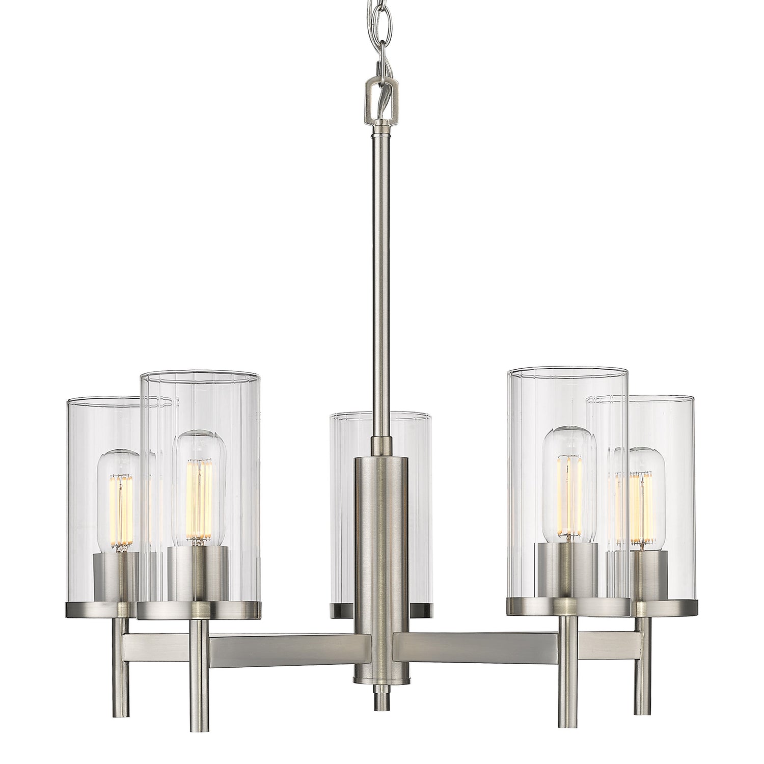 Winslett 5-Light Chandelier in Pewter with Ribbed Clear Glass Shades