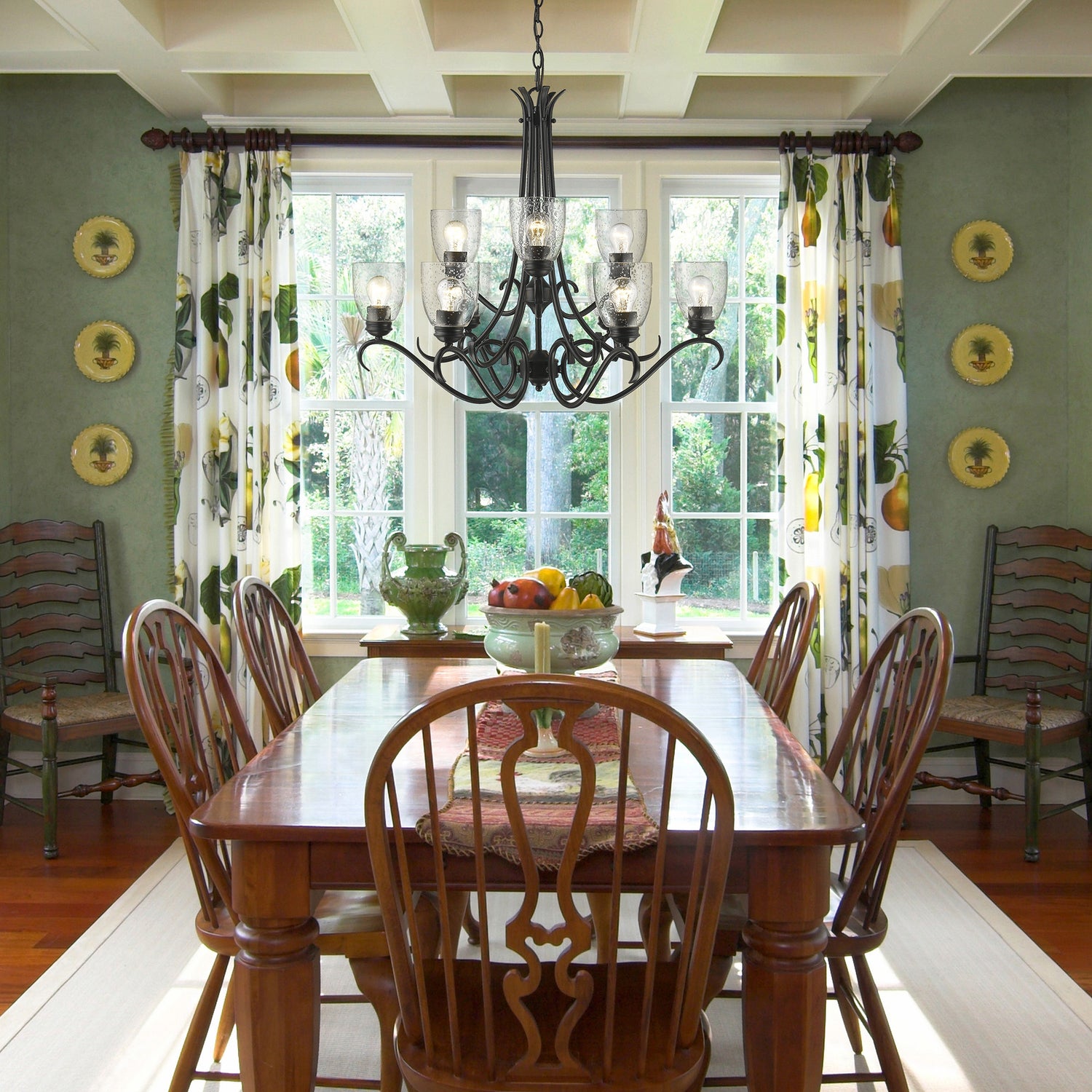 Parrish 9 Light Chandelier in Matte Black with Seeded Glass