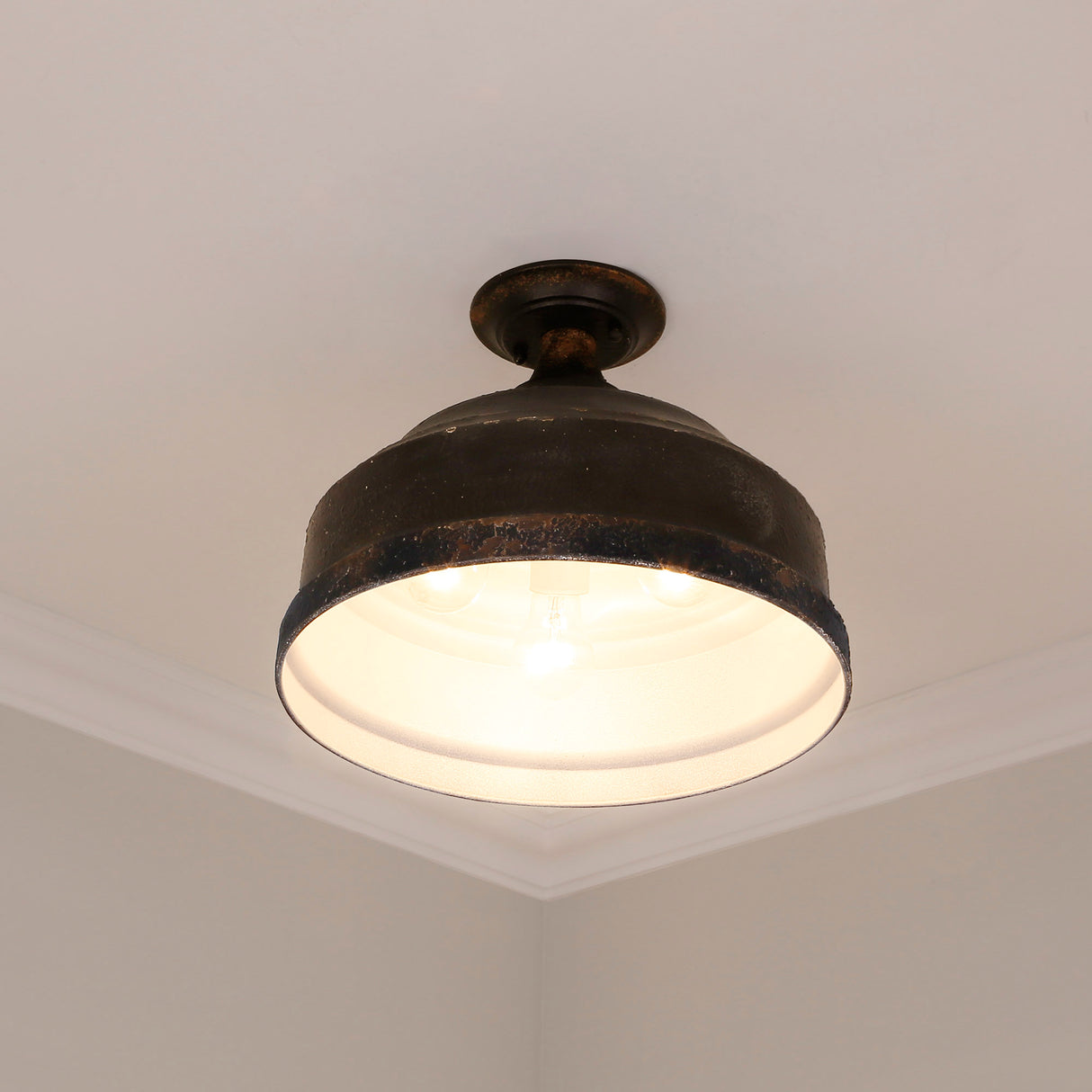 Keating Semi-Flush in Antique Black Iron