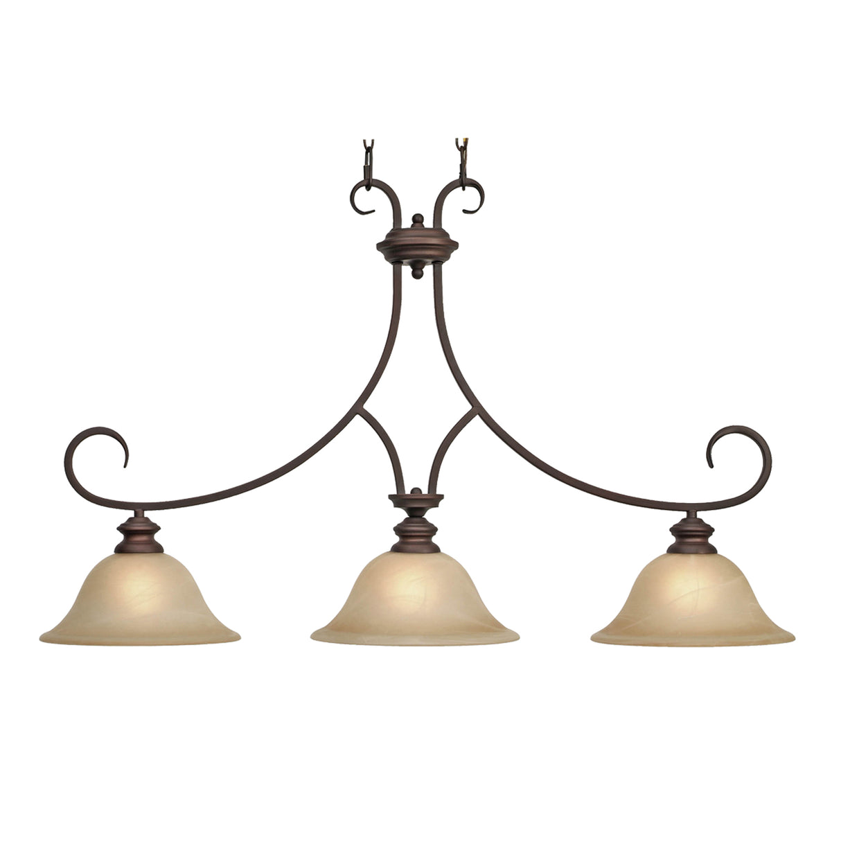 Lancaster 3 Light Linear Pendant in Rubbed Bronze with Antique Marbled Glass