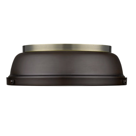 Duncan 14" Flush Mount in Aged Brass with a Rubbed Bronze Shade