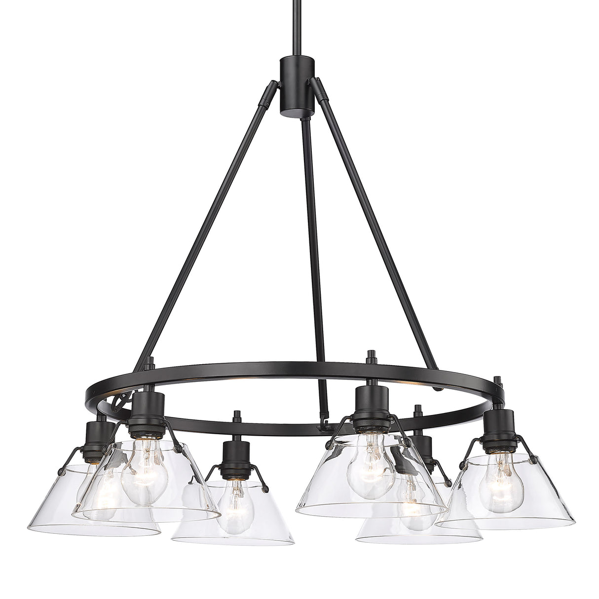 Orwell BLK 6 Light Chandelier in Matte Black with Clear Glass Shade