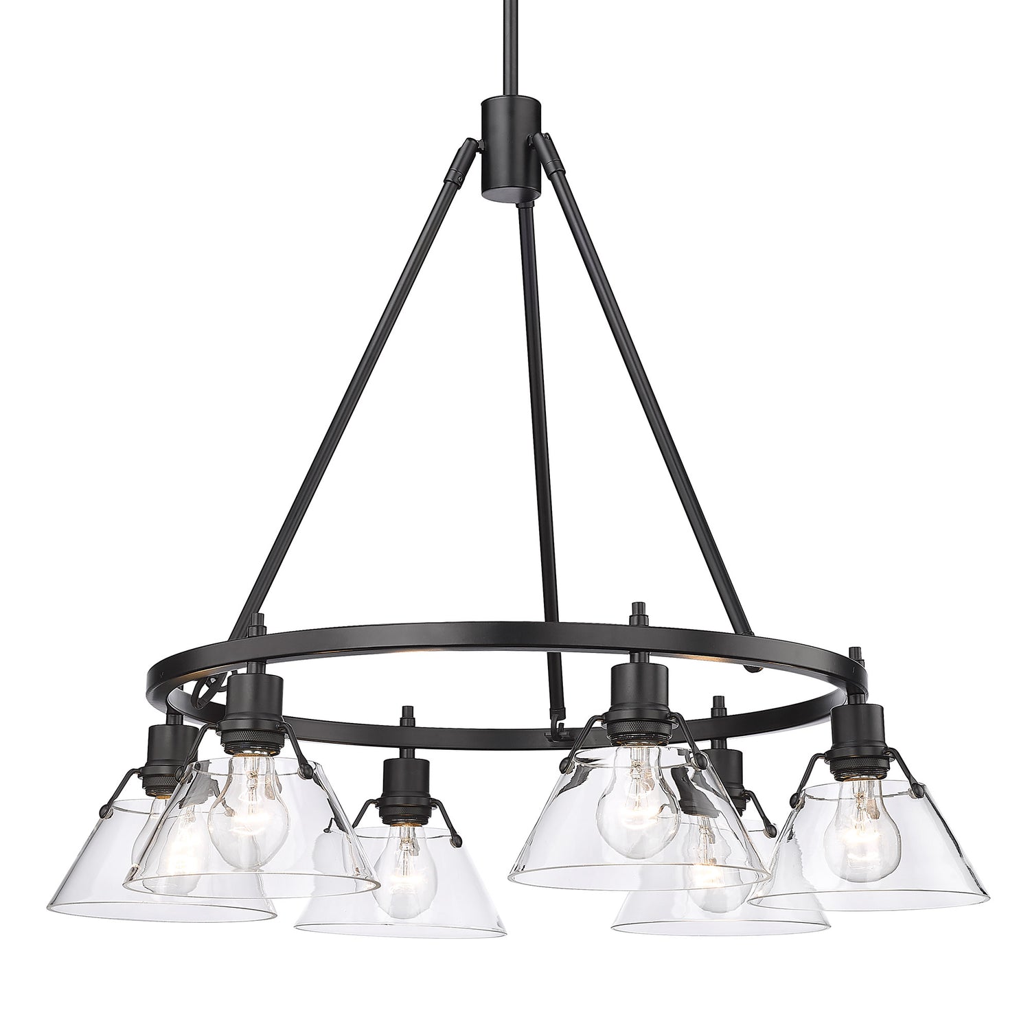 Orwell BLK 6 Light Chandelier in Matte Black with Clear Glass Shade