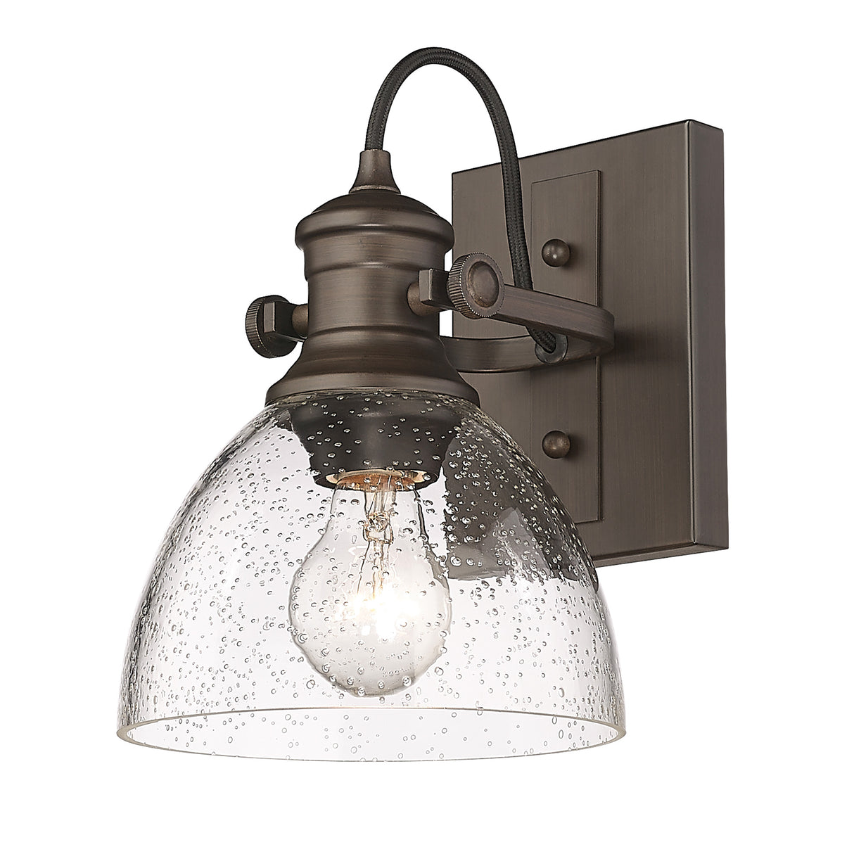 Hines 1-Light Semi-Flush in Rubbed Bronze with Seeded Glass
