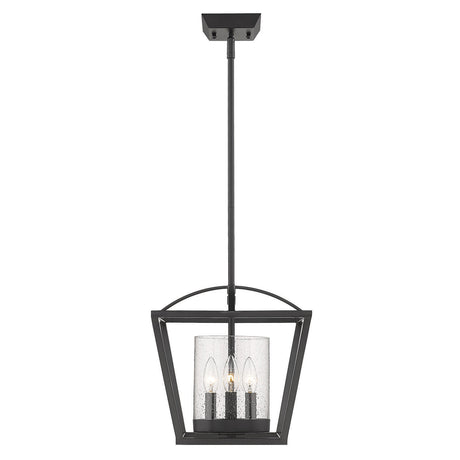 Mercer Mini Chandelier in Matte Black with Matte Black accents and Seeded Glass