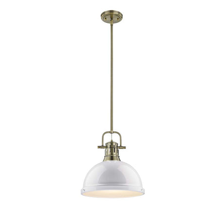 Duncan 1 Light Pendant with Rod in Aged Brass with a White Shade