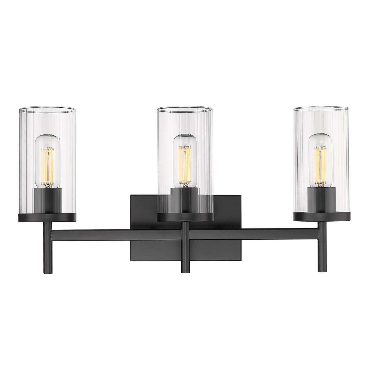 Winslett 3-Light Bath Vanity in Matte Black with Ribbed Clear Glass Shades