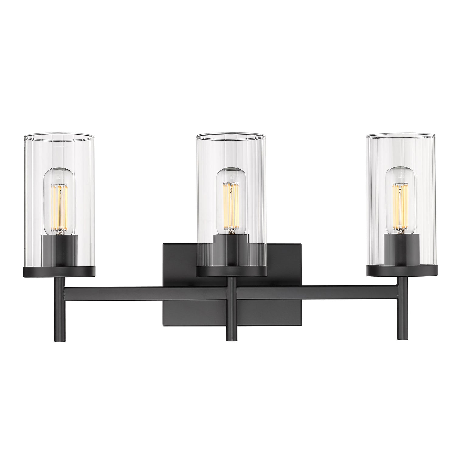 Winslett 3-Light Bath Vanity in Matte Black with Ribbed Clear Glass Shades