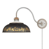 Kinsley 1 Light Articulating Wall Sconce in Aged Galvanized Steel with Antique Black Iron Shade