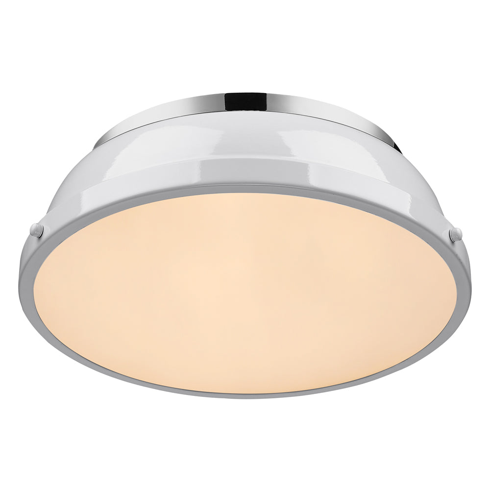 Duncan 14" Flush Mount in Chrome with a White Shade