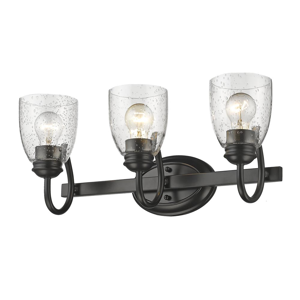 Parrish 3 Light Bath Vanity in Matte Black with Seeded Glass