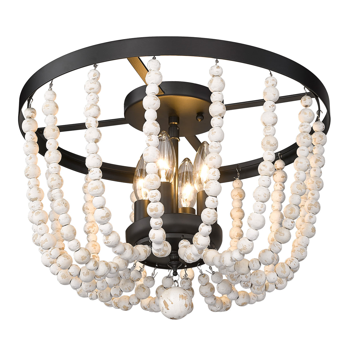 Tabitha Flush Mount in Matte Black with Chippy Wood Beads