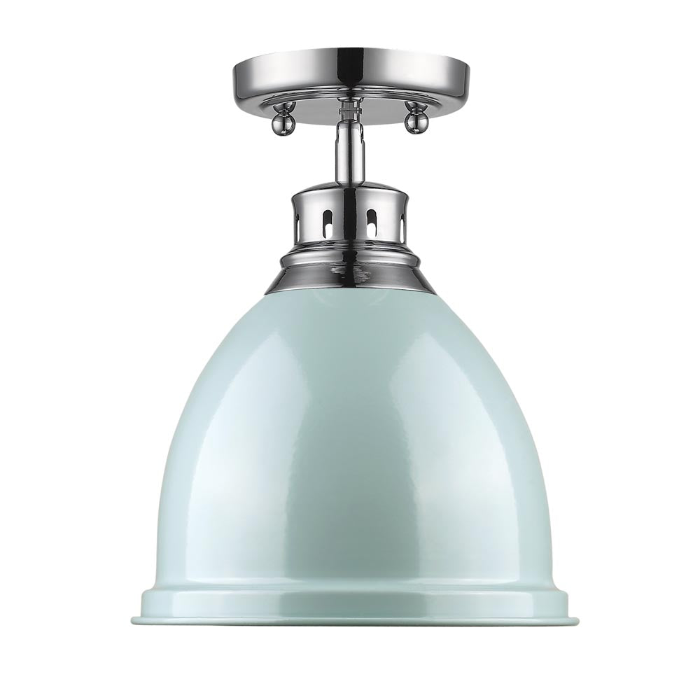 Duncan Flush Mount in Chrome with a Seafoam Shade