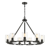 Monroe 9 Light Chandelier in Matte Black with Gold Highlights and Clear Glass