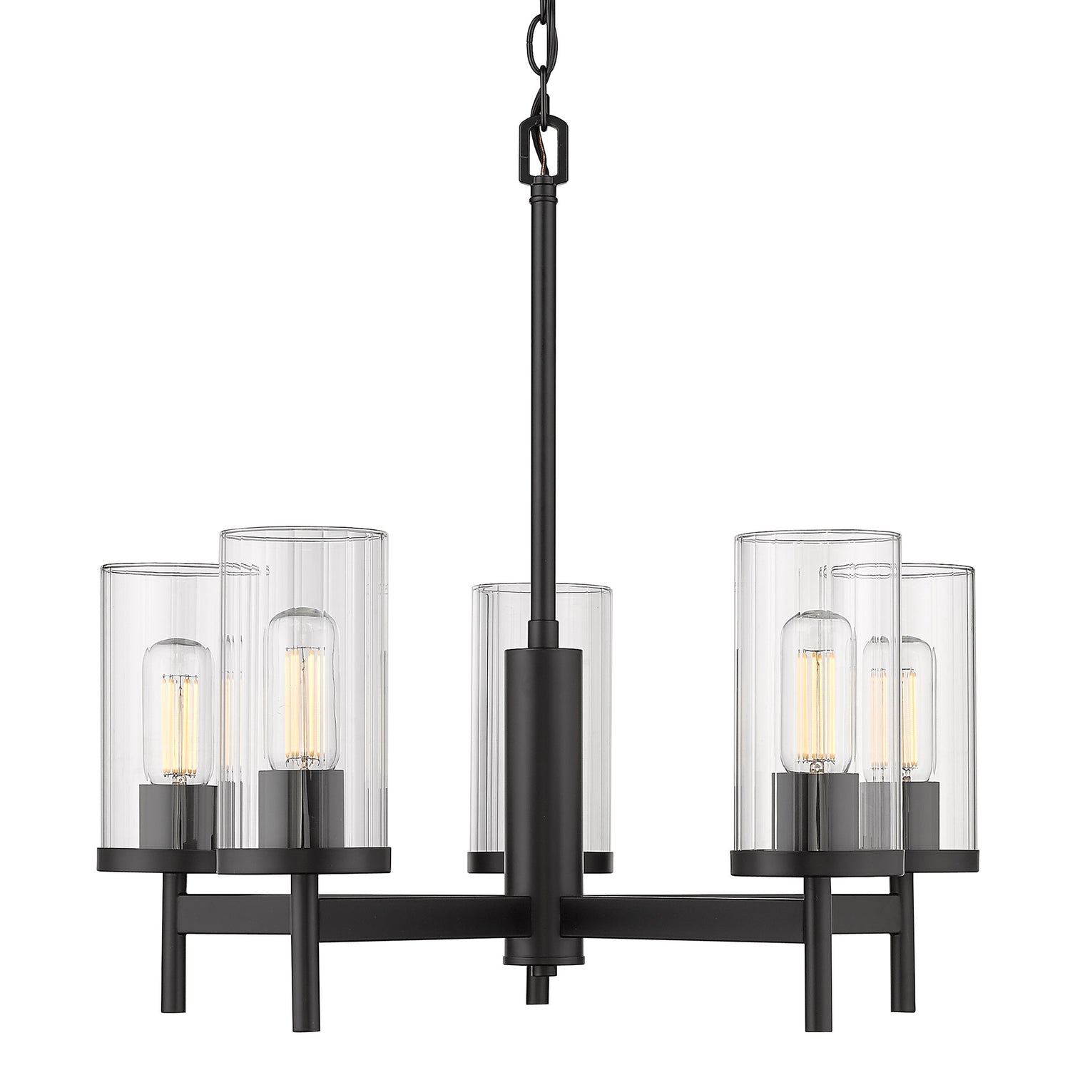Winslett 5-Light Chandelier in Matte Black with Ribbed Clear Glass Shades