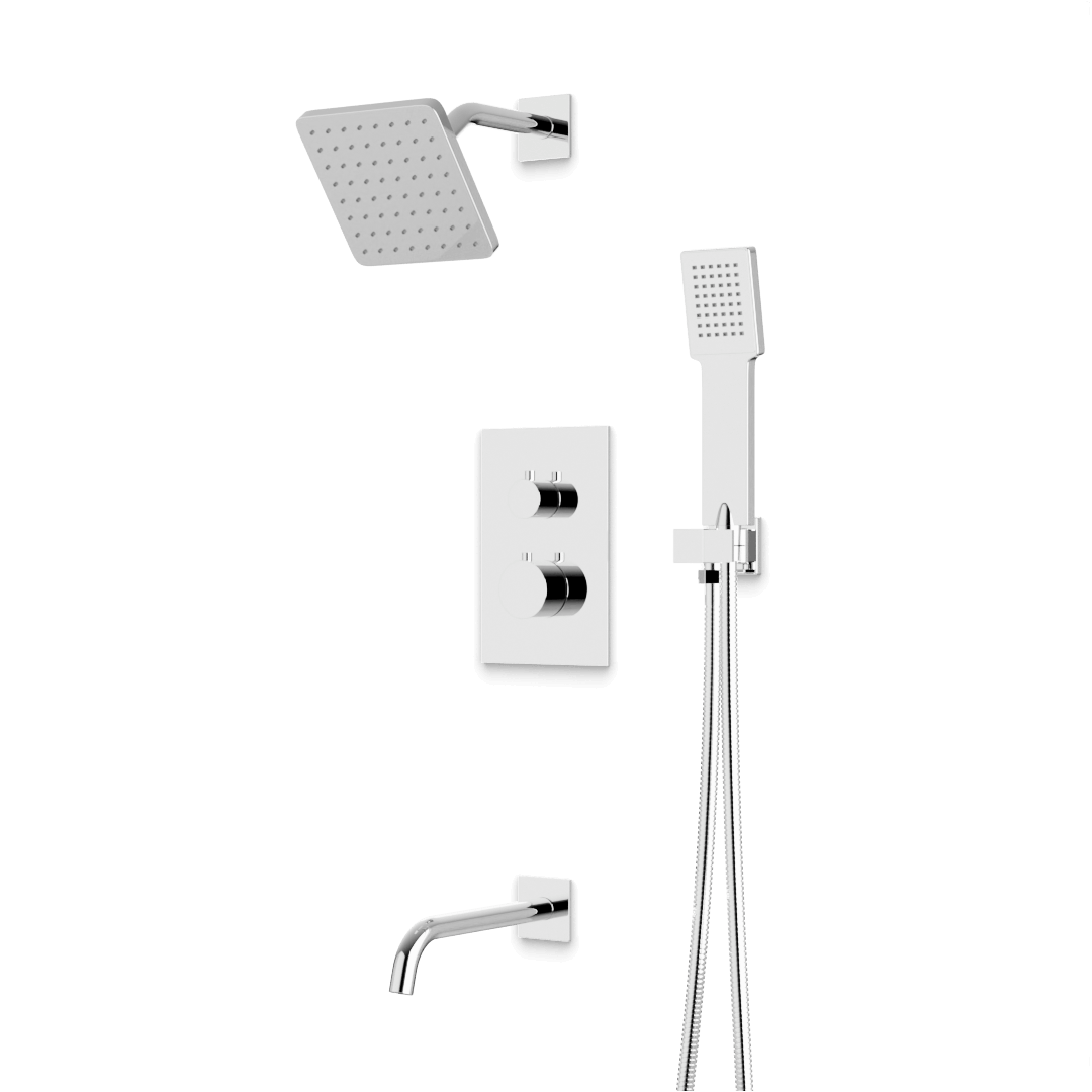 Artos Otella Thermostatic Shower Trim Kit with Shower Head on Angled Arm, Hand Shower, Tub Filler Chrome – TS073CH